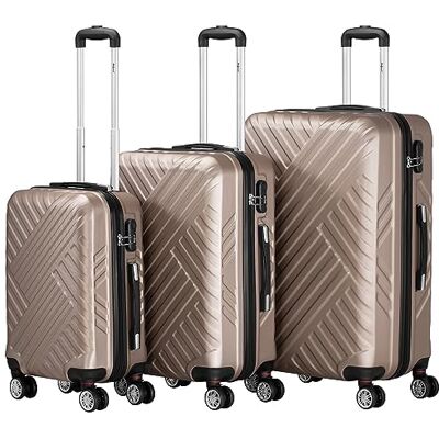 Zelsius Lot de 3 valises rigides en ABS avec serrure à combinaison, doubles roulettes et cloison intérieure Valise rigide 3 pièces, champagne, Ensemble de valises Zelsius Lot de 3 valises rigides en ABS avec serrure à combinaison, doubles roulettes et cloison intérieure Valise rigide 3 pièces, champagne, Ensemble de valises