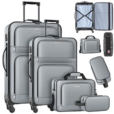 KESSER ® Lot de 4 valises de voyage à roulettes en tissu avec serrure TSA à 3 chiffres, roulettes à 360° et poignée télescopique, trousse de maquillage, bagage à main, valise légère et grande valise KESSER ® Lot de 4 valises de voyage à roulettes en tissu avec serrure TSA à 3 chiffres, roulettes à 360° et poignée télescopique, trousse de maquillage, bagage à main, valise légère et grande valise