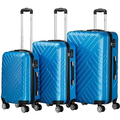 Zelsius Lot de 3 valises rigides en ABS avec serrure à combinaison, doubles roulettes et cloison intérieure Valise rigide 3 pièces, bleu, Ensemble de valises Zelsius Lot de 3 valises rigides en ABS avec serrure à combinaison, doubles roulettes et cloison intérieure Valise rigide 3 pièces, bleu, Ensemble de valises