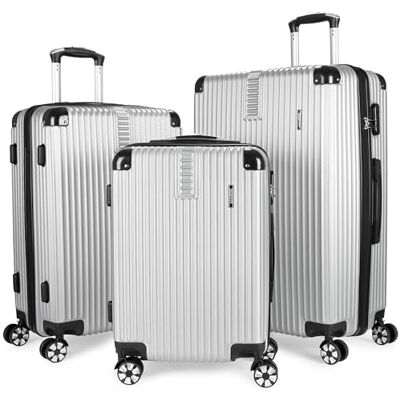BRUBAKER Set de Valises London 3 Valises de Voyage avec Bagage à Main Valises Rigides avec Serrure à Numéro, 4 Roues et Poignées Confortables ABS Trolleys (M, L, XL Argenté) BRUBAKER Set de Valises London 3 Valises de Voyage avec Bagage à Main Valises Rigides avec Serrure à Numéro, 4 Roues et Poignées Confortables ABS Trolleys (M, L, XL Argenté)
