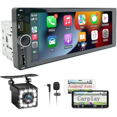 ElecPod Autoradio CarPlay 1 DIN 6.86 Pouces HD Ecran Tactile Car Play Voiture Soutien PhoneLink iOS/Android avec Caméra de Recul, Support Type-C de Recharge/USB/Microphone/EQ/SWC ElecPod Autoradio CarPlay 1 DIN 6.86 Pouces HD Ecran Tactile Car Play Voiture Soutien PhoneLink iOS/Android avec Caméra de Recul, Support Type-C de Recharge/USB/Microphone/EQ/SWC