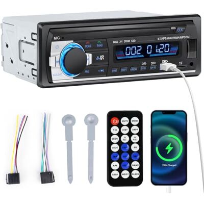 GBKDQQ Autoradio Bluetooth 4.0, 4 x 60 W 1 DIN AM/FM, radio de voiture Bluetooth avec fonction mains libres/horloge/télécommande, double USB/écran LCD, prend en charge 2 ports USB/AUX/SD/TF/EQ/DSP GBKDQQ Autoradio Bluetooth 4.0, 4 x 60 W 1 DIN AM/FM, radio de voiture Bluetooth avec fonction mains libres/horloge/télécommande, double USB/écran LCD, prend en charge 2 ports USB/AUX/SD/TF/EQ/DSP