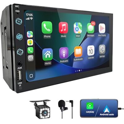 XINROAM Autoradio 2 DIN avec Carplay et Android Auto Écran tactile de 7 pouces avec caméra arrière, Mirror Link, USB/AUX/FM, convient aux véhicules 12 V XINROAM Autoradio 2 DIN avec Carplay et Android Auto Écran tactile de 7 pouces avec caméra arrière, Mirror Link, USB/AUX/FM, convient aux véhicules 12 V