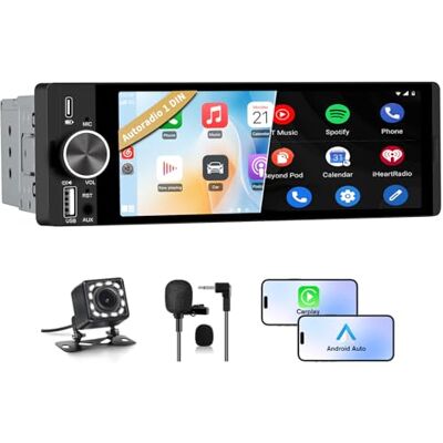 Junsun Autoradio 1 DIN Écran Tactile 6,36" avec CarPlay & Android Auto, Bluetooth, GPS, FM, Charge Type-C, 2 USB, Microphone, Égaliseur, Commandes au Volant Junsun Autoradio 1 DIN Écran Tactile 6,36" avec CarPlay & Android Auto, Bluetooth, GPS, FM, Charge Type-C, 2 USB, Microphone, Égaliseur, Commandes au Volant