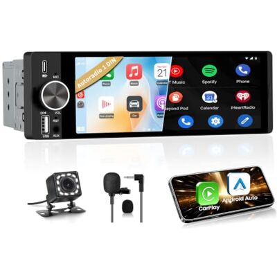 Junsun Autoradio 1 DIN Écran Tactile 6,36" avec CarPlay & Android Auto, Bluetooth, GPS, FM, Charge Type-C, 2 USB, Microphone, Égaliseur, Commandes au Volant Junsun Autoradio 1 DIN Écran Tactile 6,36" avec CarPlay & Android Auto, Bluetooth, GPS, FM, Charge Type-C, 2 USB, Microphone, Égaliseur, Commandes au Volant