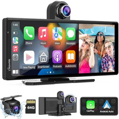 CARPURIDE W903 Console Multimédia Portable Carplay et Android Auto Smart avec Caméra Avant et Sauvegarde 4K, Enregistrement en boucle, Audio Bluetooth, Mirror Link, GPS, Siri Caméra avant 4K et arrière 1080p, enregistrement en boucle, audio Bluetooth, l CARPURIDE W903 Console Multimédia Portable Carplay et Android Auto Smart avec Caméra Avant et Sauvegarde 4K, Enregistrement en boucle, Audio Bluetooth, Mirror Link, GPS, Siri Caméra avant 4K et arrière 1080p, enregistrement en boucle, audio Bluetooth, l
