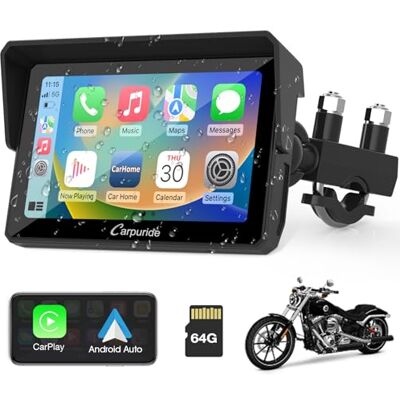 CARPURIDE W502 Carplay Écran Carplay 2025 pour moto, portable CarPlay et Android Auto pour moto, écran tactile étanche de 5 pouces avec double Bluetooth, carte TF 64 G, navigation/Siri/G00gle Double Bluetooth, étanche IP67, écran tactile IPS, TF 64 Go, CARPURIDE W502 Carplay Écran Carplay 2025 pour moto, portable CarPlay et Android Auto pour moto, écran tactile étanche de 5 pouces avec double Bluetooth, carte TF 64 G, navigation/Siri/G00gle Double Bluetooth, étanche IP67, écran tactile IPS, TF 64 Go,