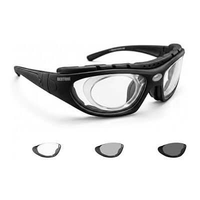 BERTONI Lunettes de Moto Photochromiques avec Clip Amovible pour Verres Optiques Plaquette de Nez Réglable Lunettes Moto 366 (verres photochromiques F366N) BERTONI Lunettes de Moto Photochromiques avec Clip Amovible pour Verres Optiques Plaquette de Nez Réglable Lunettes Moto 366 (verres photochromiques F366N)