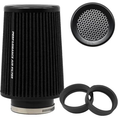 Journdream Filtre à air conique universel 76, 89 et 101 millimètre, haute performance, entrée d'air, cône rond, nettoyant pour voitures de course et sport, 3 tailles en 1 (noir-gris) Journdream Filtre à air conique universel 76, 89 et 101 millimètre, haute performance, entrée d'air, cône rond, nettoyant pour voitures de course et sport, 3 tailles en 1 (noir-gris)