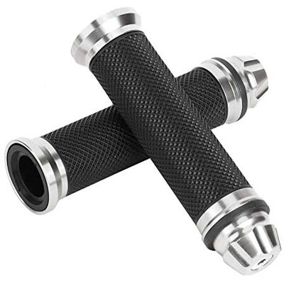 Keenso 2pcs Poignée de Guidon de Moto 7/8" Antidérapant Universel Poignées de Main d'Extrémité de Barre Pince de Guidon(Silver) Keenso 2pcs Poignée de Guidon de Moto 7/8" Antidérapant Universel Poignées de Main d'Extrémité de Barre Pince de Guidon(Silver)
