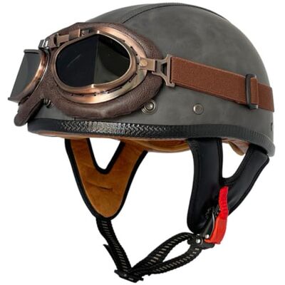 stdpcxz Casque de moto de style allemand, casque de moto ouvert, casque avec lunettes casque cross pour homme et femme homologué DOT pour motos de rue cruisers, cyclomoteurs, scooters et choppers stdpcxz Casque de moto de style allemand, casque de moto ouvert, casque avec lunettes casque cross pour homme et femme homologué DOT pour motos de rue cruisers, cyclomoteurs, scooters et choppers