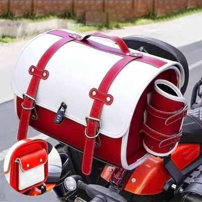 generic Coffre rétro moto imperméable en cuir épais, fermeture à combinaison, poignée, capacité 3 casques, sangle inférieure fixation, installation rapide sans outils generic Coffre rétro moto imperméable en cuir épais, fermeture à combinaison, poignée, capacité 3 casques, sangle inférieure fixation, installation rapide sans outils