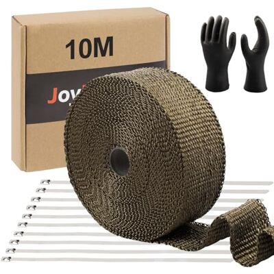 JoyMaxJoy Rouleau de film thermique en fibre de verre pour pot d'échappement de moto avec 10 attaches en acier inoxydable (10 m) JoyMaxJoy Rouleau de film thermique en fibre de verre pour pot d'échappement de moto avec 10 attaches en acier inoxydable (10 m)