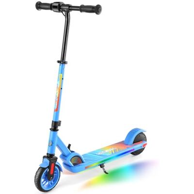 Caroma Trottinette électrique pour enfants de 8 à 12 ans, jusqu'à 16 km/h et 11 km, avec lumières colorées, affichage LED, vitesse et hauteur réglables, trottinette électrique pliable, bleu cool Caroma Trottinette électrique pour enfants de 8 à 12 ans, jusqu'à 16 km/h et 11 km, avec lumières colorées, affichage LED, vitesse et hauteur réglables, trottinette électrique pliable, bleu cool