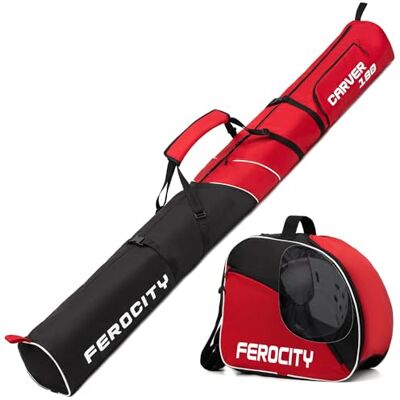 Ferocity 053 Ensemble sac de ski et sac à chaussures de ski pour 1 paire de bâtons de ski avec sac à cordon de serrage et poche latérale Ferocity 053 Ensemble sac de ski et sac à chaussures de ski pour 1 paire de bâtons de ski avec sac à cordon de serrage et poche latérale