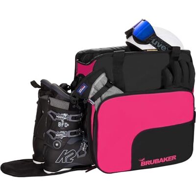 BRUBAKER Sac à chaussures de ski super fonctionnel Sac à dos pour bottes de ski, casque de ski, gants et vêtements Sac à chaussures de ski avec compartiment pour casque Noir/rose BRUBAKER Sac à chaussures de ski super fonctionnel Sac à dos pour bottes de ski, casque de ski, gants et vêtements Sac à chaussures de ski avec compartiment pour casque Noir/rose