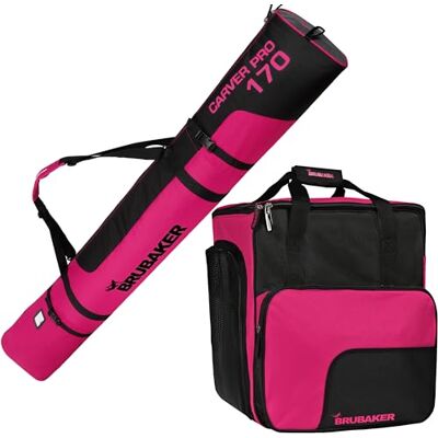 BRUBAKER Carver Pro Kit Combiné de Ski Avec Sac à Chaussures Pour 1 Paire de Skis de 170 cm ou 190 cm + Bâtons + Chaussures + Casque Ensemble de Sacs à Dos BRUBAKER Carver Pro Kit Combiné de Ski Avec Sac à Chaussures Pour 1 Paire de Skis de 170 cm ou 190 cm + Bâtons + Chaussures + Casque Ensemble de Sacs à Dos