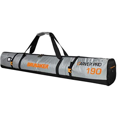BRUBAKER 'CarverTec Pro' Housse à Skis rembourrée pour 1 Paire de Skis + Bâtons 190 cm Argenté/Orange BRUBAKER 'CarverTec Pro' Housse à Skis rembourrée pour 1 Paire de Skis + Bâtons 190 cm Argenté/Orange