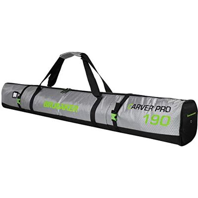 BRUBAKER Carver Tec Pro Sac de ski rembourré pour 1 paire de skis et bâtons de ski indéchirable 170 cm ou 190 cm Argenté/vert BRUBAKER Carver Tec Pro Sac de ski rembourré pour 1 paire de skis et bâtons de ski indéchirable 170 cm ou 190 cm Argenté/vert