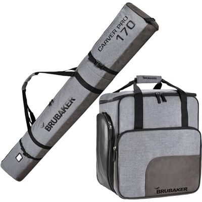 BRUBAKER Set de Ski 'Carver Performance' Housse à Skis & Sac à Chaussures de Ski pour 1 Paire de Skis + Bâtons + Chaussures + Casque Gris chiné/Noir BRUBAKER Set de Ski 'Carver Performance' Housse à Skis & Sac à Chaussures de Ski pour 1 Paire de Skis + Bâtons + Chaussures + Casque Gris chiné/Noir