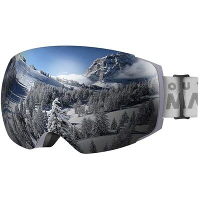 OutdoorMaster Pro Masque de ski et snowboard sans monture, avec verre de protection interchangeable UV400, unisexe, cadre gris/verre argenté Revo avec VLT de 10 %) OutdoorMaster Pro Masque de ski et snowboard sans monture, avec verre de protection interchangeable UV400, unisexe, cadre gris/verre argenté Revo avec VLT de 10 %)