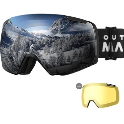 OutdoorMaster Heron Lunettes de ski avec 2 lentilles, sans monture, verres toriques HD magnétiques interchangeables, OTG OutdoorMaster Heron Lunettes de ski avec 2 lentilles, sans monture, verres toriques HD magnétiques interchangeables, OTG