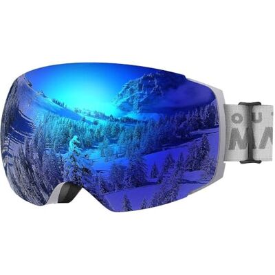 OutdoorMaster Pro Masque de ski et snowboard sans monture, avec verre de protection interchangeable UV400, unisexe, cadre gris/verre bleu Revo avec VLT de 15 %) OutdoorMaster Pro Masque de ski et snowboard sans monture, avec verre de protection interchangeable UV400, unisexe, cadre gris/verre bleu Revo avec VLT de 15 %)