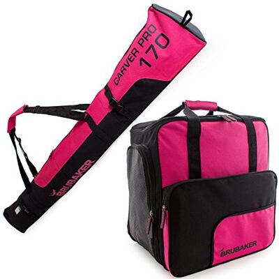 BRUBAKER Série limitée Sac à Chaussures de Ski 'Super Function 2.0' et Housse à Skis 'Carver Pro 2.0' pour 1 Paire de Skis + Bâtons + Chaussures + Casque 170 cm Fuchsia Flou/Noir BRUBAKER Série limitée Sac à Chaussures de Ski 'Super Function 2.0' et Housse à Skis 'Carver Pro 2.0' pour 1 Paire de Skis + Bâtons + Chaussures + Casque 170 cm Fuchsia Flou/Noir