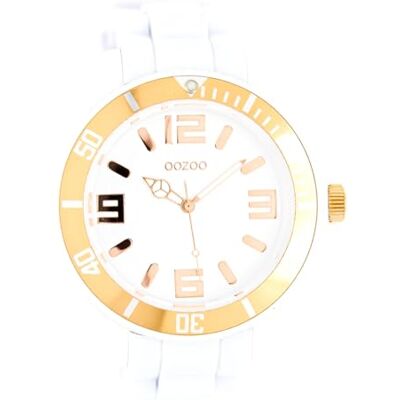 Oozoo Montre-bracelet unisexe vintage Series analogique en silicone blanc UOC4161A, or rose, blanc et blanc Oozoo Montre-bracelet unisexe vintage Series analogique en silicone blanc UOC4161A, or rose, blanc et blanc