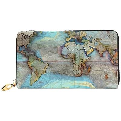 AthuAh Portefeuille long pour femme avec carte du monde de dessin animé, portefeuille de voyage, grande capacité, portefeuille à fermeture éclair, 19 x 10 cm, noir, One Size AthuAh Portefeuille long pour femme avec carte du monde de dessin animé, portefeuille de voyage, grande capacité, portefeuille à fermeture éclair, 19 x 10 cm, noir, One Size