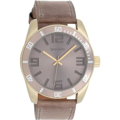 Oozoo Montre analogique unisexe Vintage Series UOC5743A en cuir marron, Doré/marron clair, bracelet Oozoo Montre analogique unisexe Vintage Series UOC5743A en cuir marron, Doré/marron clair, bracelet