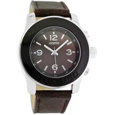 Oozoo Montre-bracelet unisexe vintage Series analogique en silicone marron foncé UOC5016A, Argenté/marron foncé, lanière Oozoo Montre-bracelet unisexe vintage Series analogique en silicone marron foncé UOC5016A, Argenté/marron foncé, lanière