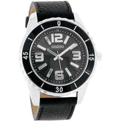 Oozoo UOC4274A Vintage Series Montre analogique unisexe en cuir noir, argent/noir , bracelet Oozoo UOC4274A Vintage Series Montre analogique unisexe en cuir noir, argent/noir , bracelet