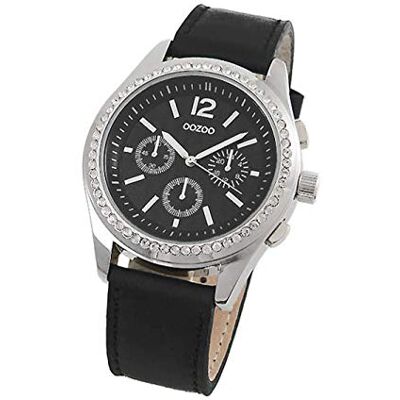 Oozoo JR184 Montre pour femme, bracelet en cuir noir, Noir, Bracelet Oozoo JR184 Montre pour femme, bracelet en cuir noir, Noir, Bracelet