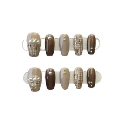 XIANGMLING Faux Ongles Caramel léopard ambre presse sur ongles 10 pièces, autocollants d'ongles portables à couverture complète faits à la main for la maison ou la fête(Color5,Small) XIANGMLING Faux Ongles Caramel léopard ambre presse sur ongles 10 pièces, autocollants d'ongles portables à couverture complète faits à la main for la maison ou la fête(Color5,Small)