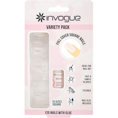 Invogue Lot de 120 faux ongles carrés à couverture complète Invogue Lot de 120 faux ongles carrés à couverture complète