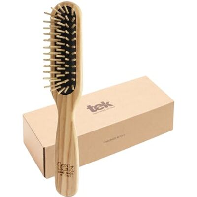 TEK Brosse rectangulaire à dents courtes en bois de frêne fabriquée à la main en Italie, pour cheveux courts, 22 x 4 cm TEK Brosse rectangulaire à dents courtes en bois de frêne fabriquée à la main en Italie, pour cheveux courts, 22 x 4 cm