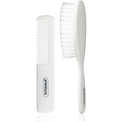 TITANIA Ensemble de 2 accessoires pour cheveux pour bébé Peigne et brosse à cheveux pour bébé Kit de soin pour cheveux Brosse pour bébé Accessoires pour bébé Cadeau pour bébés et tout-petits Blanc TITANIA Ensemble de 2 accessoires pour cheveux pour bébé Peigne et brosse à cheveux pour bébé Kit de soin pour cheveux Brosse pour bébé Accessoires pour bébé Cadeau pour bébés et tout-petits Blanc