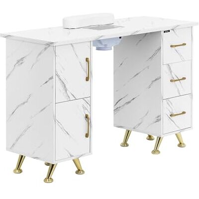 physa wellness & lifestyle Physa Table à ongles marbrée avec 3 tiroirs et 2 étagères avec aspiration pour la poussière physa wellness & lifestyle Physa Table à ongles marbrée avec 3 tiroirs et 2 étagères avec aspiration pour la poussière