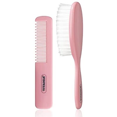 TITANIA Ensemble de 2 accessoires pour cheveux pour bébé Peigne et brosse à cheveux pour bébé Kit de soin pour bébé Brosse pour bébé Kit de soin pour bébé Cadeau pour bébés et tout-petits Rose TITANIA Ensemble de 2 accessoires pour cheveux pour bébé Peigne et brosse à cheveux pour bébé Kit de soin pour bébé Brosse pour bébé Kit de soin pour bébé Cadeau pour bébés et tout-petits Rose