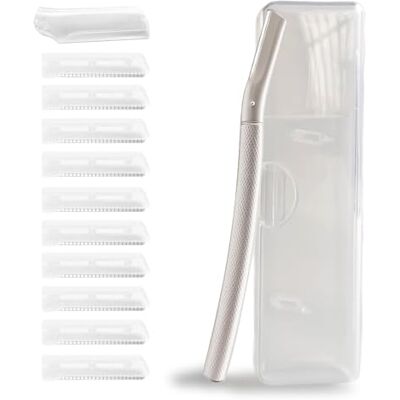 Siblaies Rasoir manuel pour sourcils avec 10 lames en acier inoxydable et étui portable Rasoir pour visage femme en alliages anti-rouille, élégant et durable Lame aiguisée en argent Siblaies Rasoir manuel pour sourcils avec 10 lames en acier inoxydable et étui portable Rasoir pour visage femme en alliages anti-rouille, élégant et durable Lame aiguisée en argent