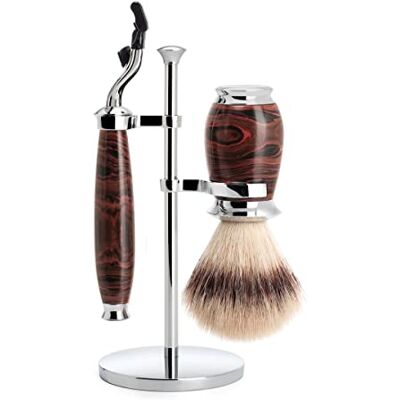 MÜHLE Kit de rasage 3 pièces, rasoir à 3 lames compatible avec les lames Gillette et Turbo, brosse de rasage Silvertip Fibre, support, chromé MÜHLE Kit de rasage 3 pièces, rasoir à 3 lames compatible avec les lames Gillette et Turbo, brosse de rasage Silvertip Fibre, support, chromé