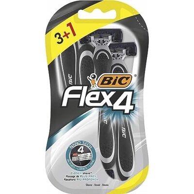 BIC Flex4 Rasoirs jetables pour homme pour un rasage de près et rapide, blister de 3+1 lames de rasoir, standard BIC Flex4 Rasoirs jetables pour homme pour un rasage de près et rapide, blister de 3+1 lames de rasoir, standard