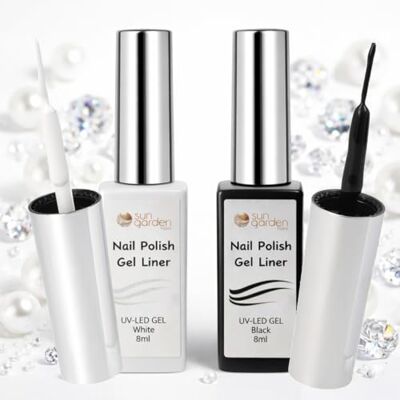 Sun Nail Polish Nail Liner Black 8 ml & White 8 ml – Vernis à ongles précis pour lignes fines et designs – Vernis à ongles UV – Gel Nail Art Gel Polish Kit de manucure pour salon DIY Sun Nail Polish Nail Liner Black 8 ml & White 8 ml – Vernis à ongles précis pour lignes fines et designs – Vernis à ongles UV – Gel Nail Art Gel Polish Kit de manucure pour salon DIY