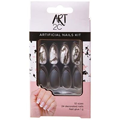 Lot de 24 ongles artificiels décorés de 10 tailles différentes et faciles à enlever, avec forme ajustée et colle incluse, 043 Lot de 24 ongles artificiels décorés de 10 tailles différentes et faciles à enlever, avec forme ajustée et colle incluse, 043