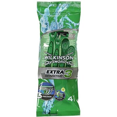 Wilkinson Sword Extra 3 Sensitive Lot de 4 + 2 rasoirs jetables pour homme Wilkinson Sword Extra 3 Sensitive Lot de 4 + 2 rasoirs jetables pour homme