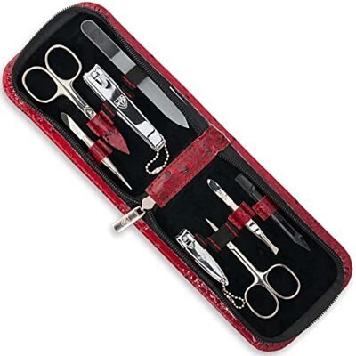 Drei Schwerter Germany Novara Kit de manucure 8 pièces en cuir synthétique bordeaux, comprenant : ciseaux à ongles, lime à ongles en verre, ciseaux à cuticules, pince à épiler, coupe-ongles et bien Drei Schwerter Germany Novara Kit de manucure 8 pièces en cuir synthétique bordeaux, comprenant : ciseaux à ongles, lime à ongles en verre, ciseaux à cuticules, pince à épiler, coupe-ongles et bien