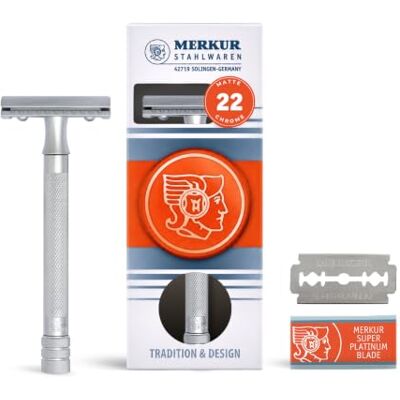 MERKUR Rasoir 22C Chrome mat satiné Rasoir en trois parties avec coupe droite Peigne fermé Idéal pour le rasage humide Zinc moulé sous pression Poignée en laiton Fabriqué en Allemagne MERKUR Rasoir 22C Chrome mat satiné Rasoir en trois parties avec coupe droite Peigne fermé Idéal pour le rasage humide Zinc moulé sous pression Poignée en laiton Fabriqué en Allemagne