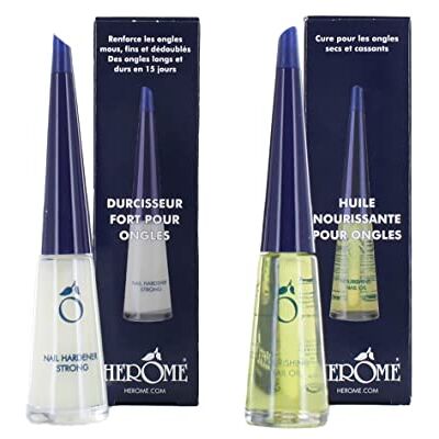 Herome Combi-Pack Durcissant Ongles (renforcement) Forte & Huile Nourrissante pour Ongles (Nail Hardener Strong & Nourishing Nail Oil) 2 x 10 ml. Herome Combi-Pack Durcissant Ongles (renforcement) Forte & Huile Nourrissante pour Ongles (Nail Hardener Strong & Nourishing Nail Oil) 2 x 10 ml.