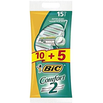 BIC Rasoir pour homme Comfort 2, 1er Pack (1 x 10 + 5 pièces) BIC Rasoir pour homme Comfort 2, 1er Pack (1 x 10 + 5 pièces)